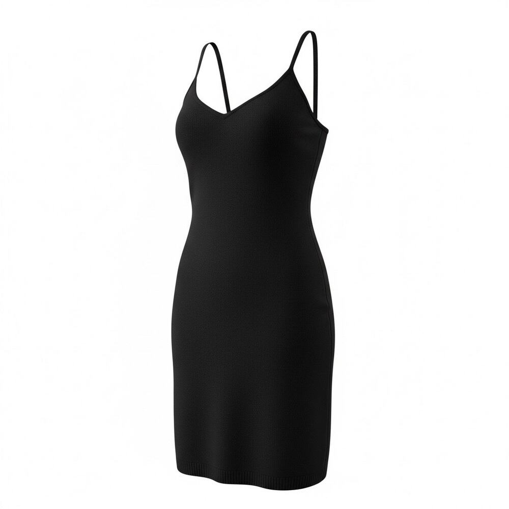 Brandy Melville Women Black V-Nect Spaghetti Strap Bodycon Dress